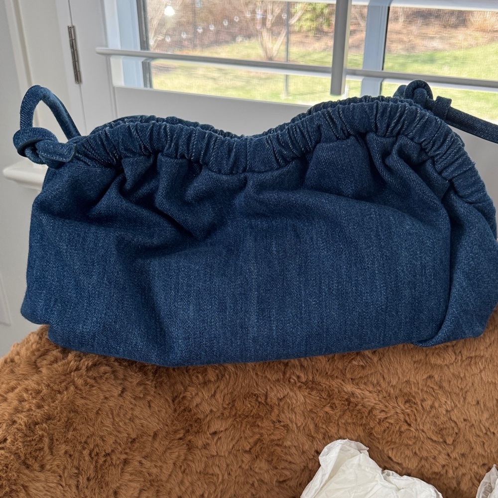 Mansur Gavriel Dark Denim Blue Ruched Shoulder Pouch